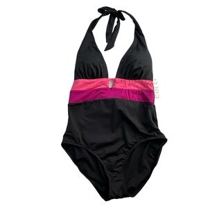 NWT Cole of California One Piece Bathing suit black and pink size 12